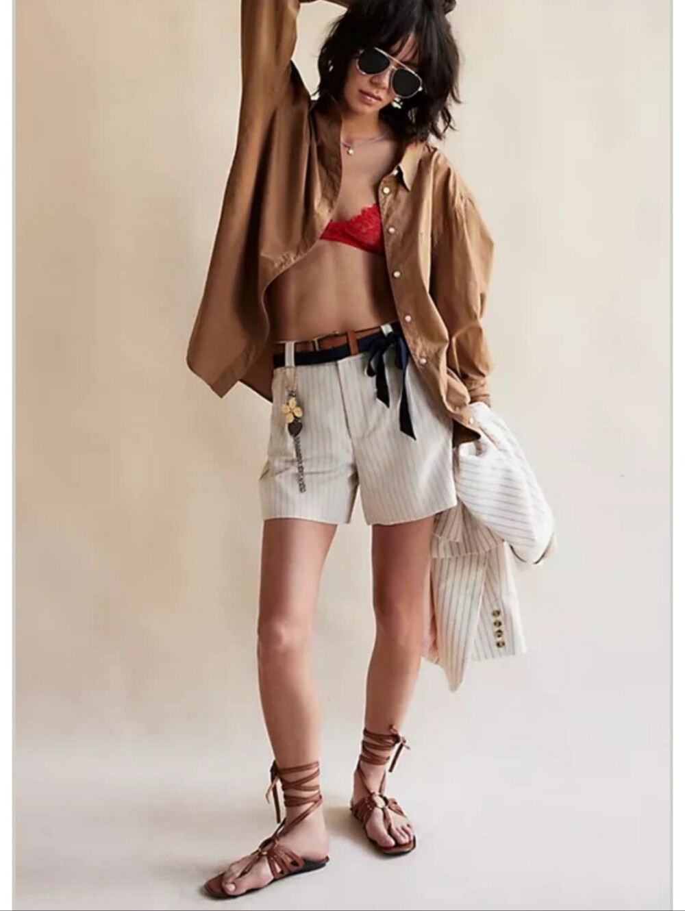 Free People Perfect Prep Trouser Shorts in Ivory/Black Combo Size 4